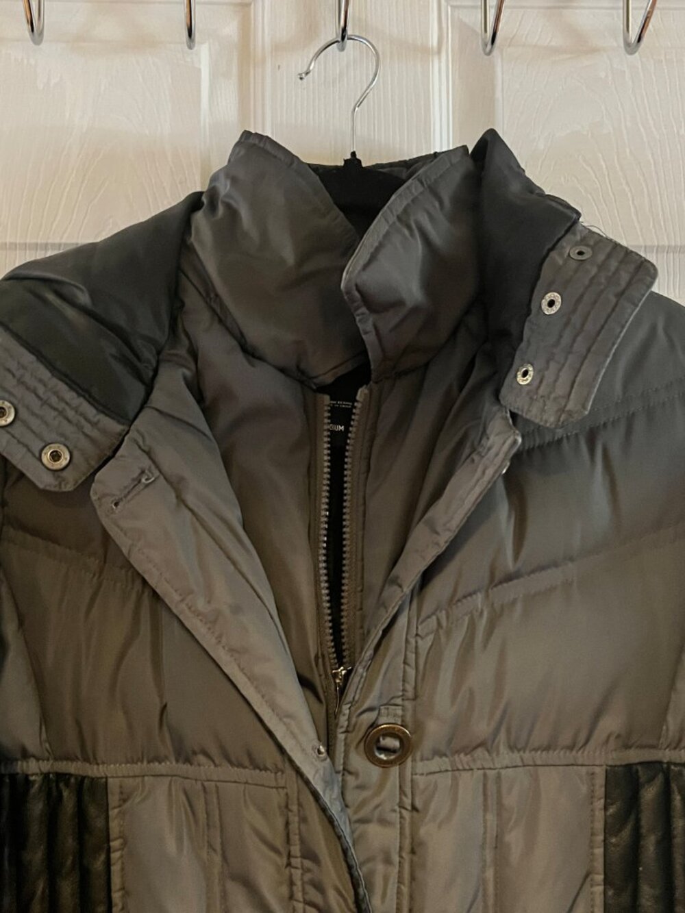 Oxygen Collections Montreal Down Puffer Jacket Gray Leather Accent Medium - Picture 6 of 11